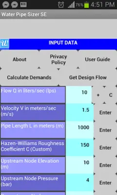 Water Pipe Sizer SE android App screenshot 14